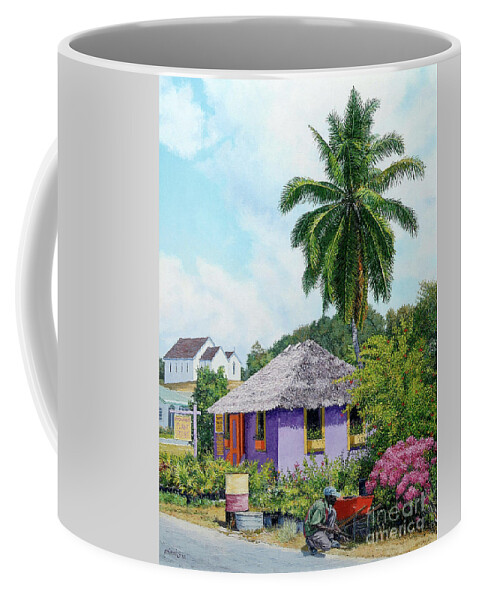 Eddie Coffee Mug featuring the painting Gardener Hut by Eddie Minnis