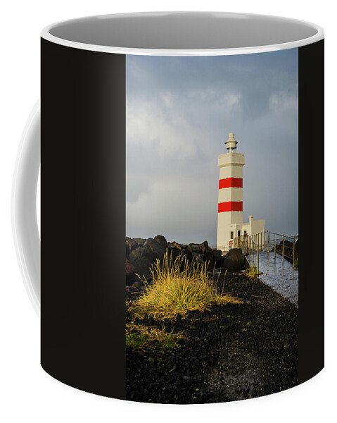 Iceland Coffee Mug featuring the photograph Gardur Lighthouse Reykjanes Peninsula Iceland by Deborah Smolinske