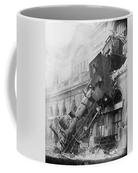 Historic Coffee Mug featuring the photograph Gare Montparnasse Train Wreck 1895 by Photo Researchers