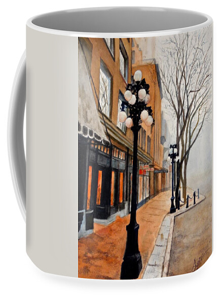 Street Scene Coffee Mug featuring the painting Gastown, Vancouver by Sher Nasser
