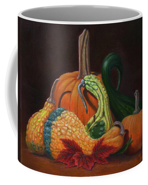 Halloween Coffee Mug featuring the painting Gathering of the Gourds by Gay Pautz