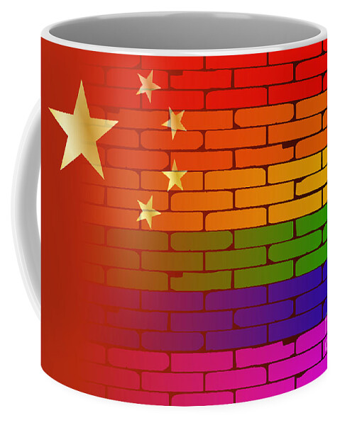 Chinese Coffee Mug featuring the digital art Gay Rainbow Wall Chinese Flag by Bigalbaloo Stock