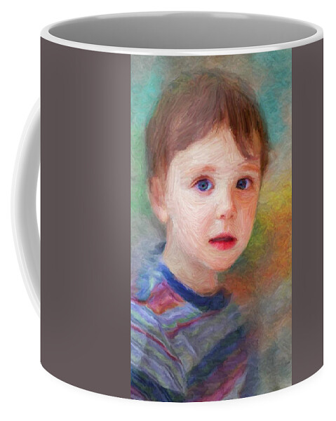Child Coffee Mug featuring the digital art Gazing Boy by Caito Junqueira