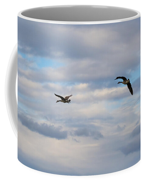 Canada Geese Coffee Mug featuring the photograph Geese in the Clouds by Holden The Moment