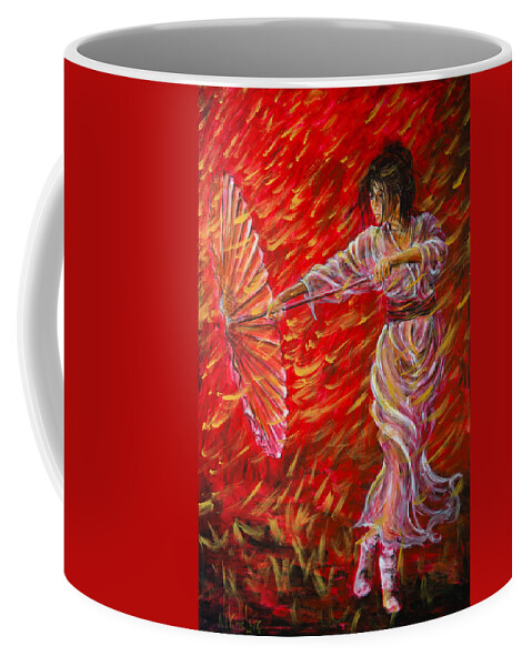 Geisha Coffee Mug featuring the painting Geisha - Rain Dance 02 by Nik Helbig