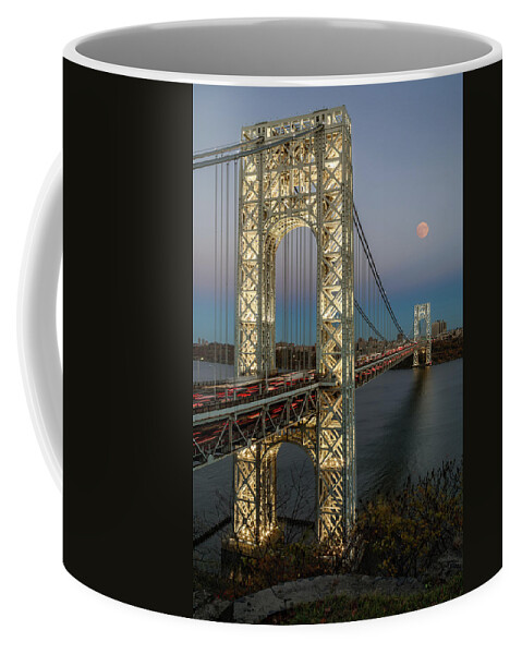 George Washington Bridge Coffee Mug featuring the photograph George Washington Bridge Moon Rising by Susan Candelario
