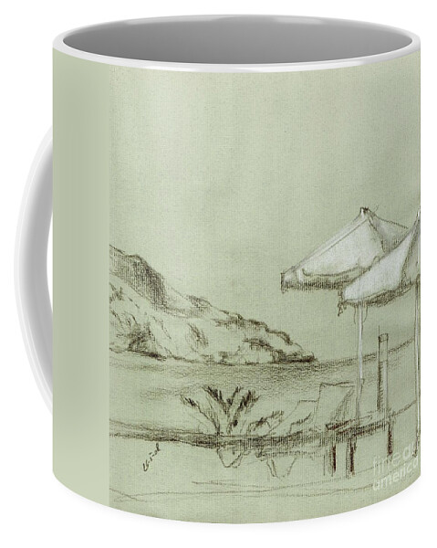 Crete Coffee Mug featuring the drawing Georgioupolis beach by Karina Plachetka