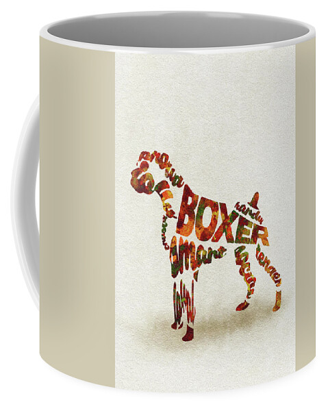 German Coffee Mug featuring the painting German Boxer Watercolor Painting / Typographic Art by Inspirowl Design