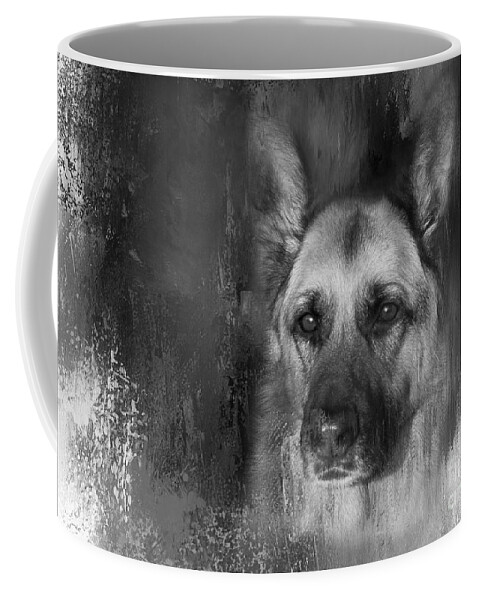 German Shepherd Coffee Mug featuring the photograph German Shepherd in Black and White by Eleanor Abramson