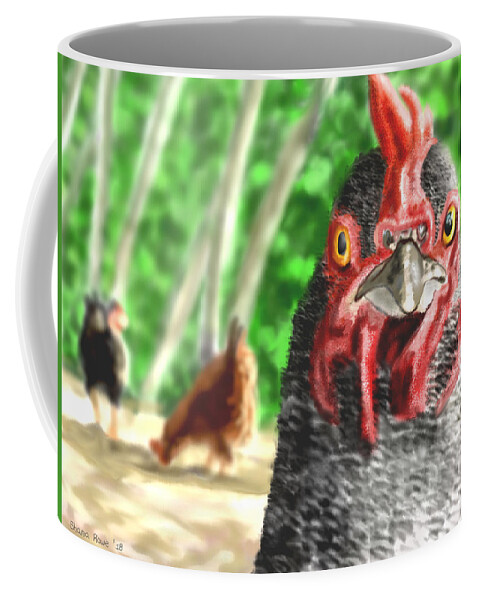 Chicken Coffee Mug featuring the digital art Gertrude and Company by Shana Rowe Jackson