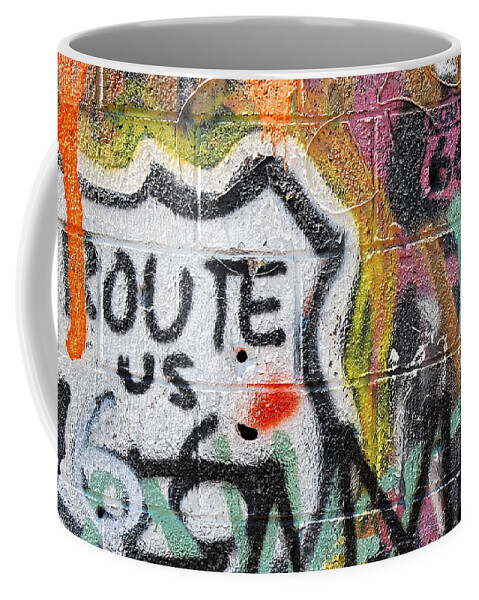 United States Coffee Mug featuring the photograph Get Your Kicks - Graffiti on an Abandoned Building, Route 66, California by Darin Volpe