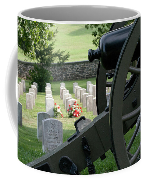 Cannon Coffee Mug featuring the digital art Gettysburg National Cemetery by Barry Wills