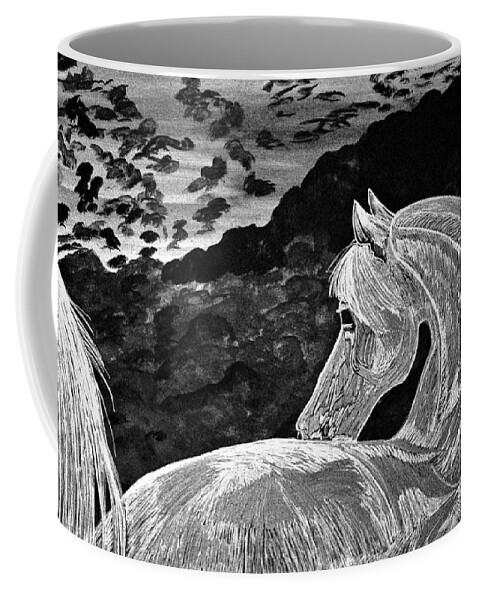 Print Coffee Mug featuring the digital art Ghost Horse in Black and white by Barbara Donovan