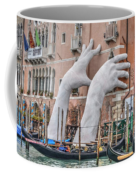  Giant Hands Coffee Mug featuring the photograph Giant Hands Venice Italy by Bill Hamilton