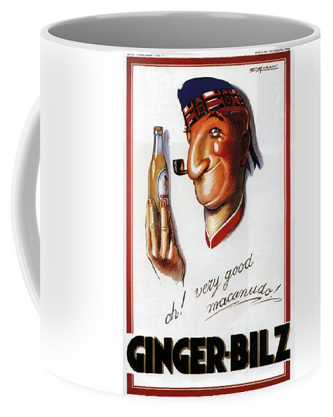 Ginger-bilz Coffee Mug featuring the mixed media Ginger Bilz - Sailor with a bottle of Ginger Ale - Vintage Advertising Poster by Achille Mauzan by Studio Grafiikka