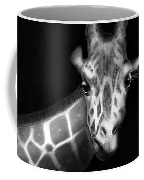 Giraffe Coffee Mug featuring the digital art Giraffe in Black and White by Angela Murdock