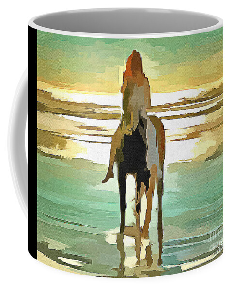 Girl Coffee Mug featuring the digital art Girl, Horse and Beach by Humphrey Isselt