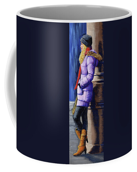 Girl Coffee Mug featuring the painting Girl Waiting by Kevin Hughes
