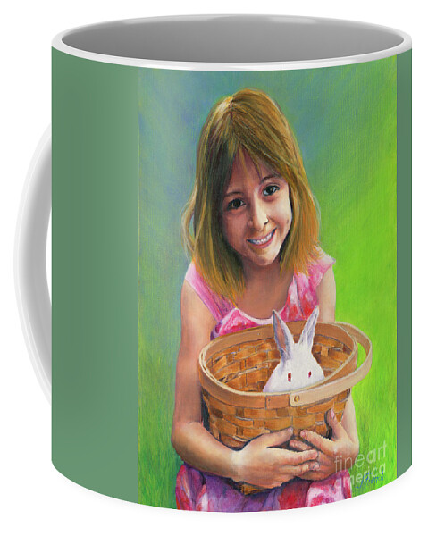 Girl Coffee Mug featuring the painting Girl with a Bunny by Jeanette French
