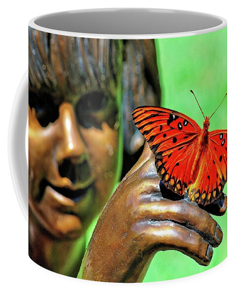 Sculpture Coffee Mug featuring the photograph Girl with Butterfly by Ludwig Keck