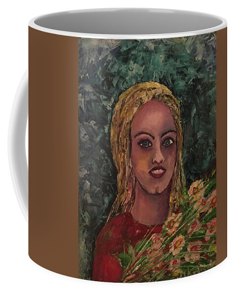 Girl With Flower Coffee Mug featuring the painting Girl with flower 2 by Maria Karlosak