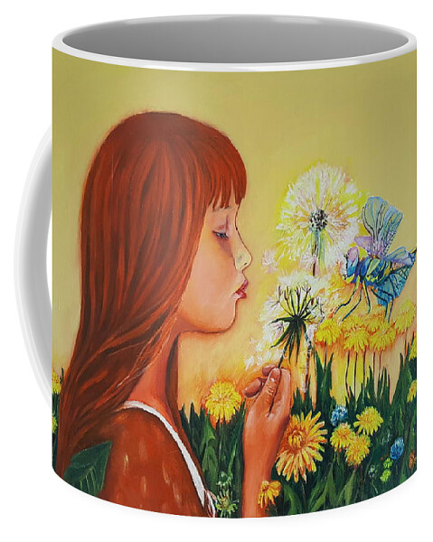 Art Coffee Mug featuring the painting Girl with flower by Rita Fetisov