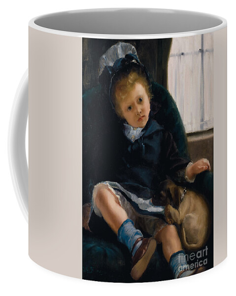 Puppy Coffee Mug featuring the painting Girl With Puppy by Jacques-Emile Blanche