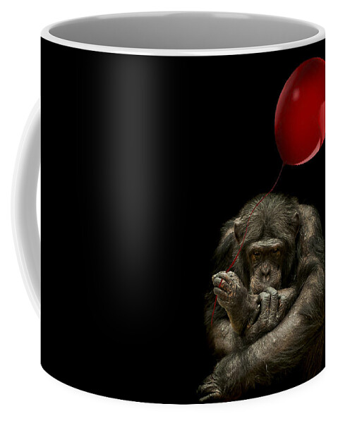 Chimpanzee Coffee Mug featuring the photograph Girl with red balloon by Paul Neville