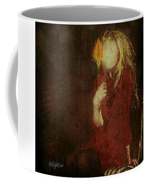 Girl Coffee Mug featuring the digital art Girl with Yellow Flower by Delight Worthyn