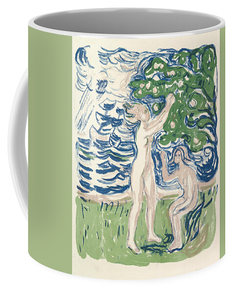 19th Century Art Coffee Mug featuring the relief Girls Picking Apples by Edvard Munch