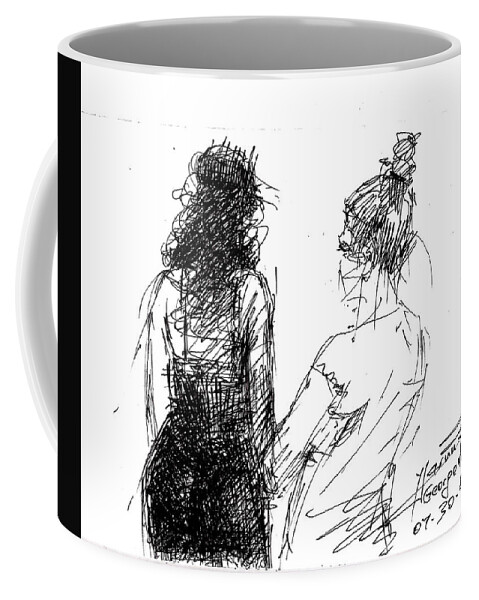 Girls Coffee Mug featuring the drawing Girls by Ylli Haruni