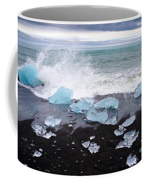 Iceland Coffee Mug featuring the photograph Glacier ice and black beach in Iceland by Matthias Hauser