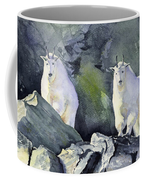 Glacier Coffee Mug featuring the painting Glacier Mountaineers - Mountain Goats by Marsha Karle