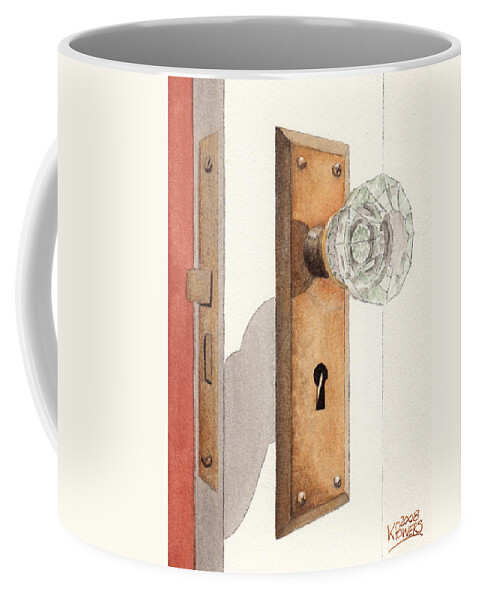 Lock Coffee Mug featuring the painting Glass Door Knob and Passage Lock Revisited by Ken Powers
