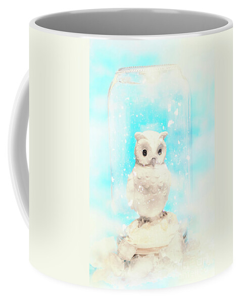 Snow Globe Coffee Mug featuring the photograph Glass jar winter owl by Jorgo Photography