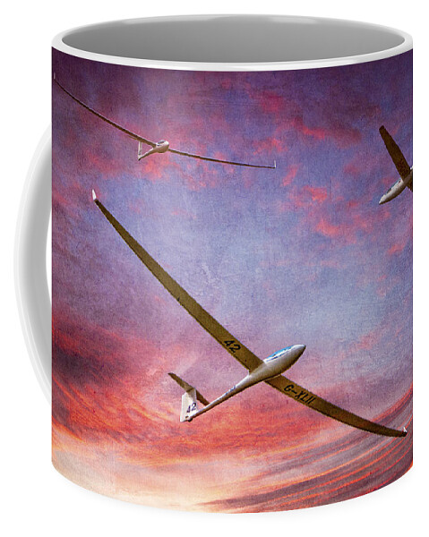Glider Coffee Mug featuring the photograph Gliders Over The Devil's Dyke At Sunset by Chris Lord