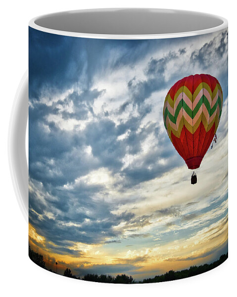 Hot Air Balloon Coffee Mug featuring the photograph Gliding Through Sunset by Neil Shapiro
