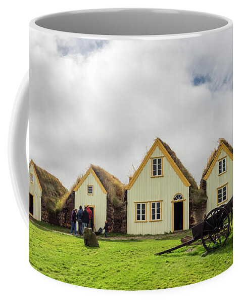 Iceland Coffee Mug featuring the photograph Glumbaer farmhouse. by Usha Peddamatham