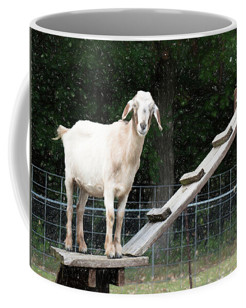 Goat Coffee Mug featuring the digital art Goat Smile by Susan Stone
