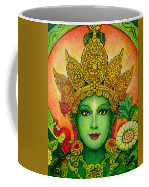 Goddess Coffee Mug featuring the painting Goddess Green Tara's Face by Sue Halstenberg