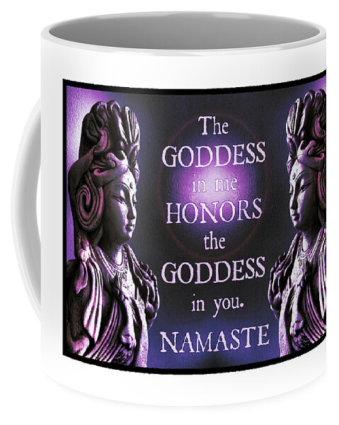 Goddess Coffee Mug featuring the digital art Goddess Yoga Namaste by Celtic Artist Angela Dawn MacKay