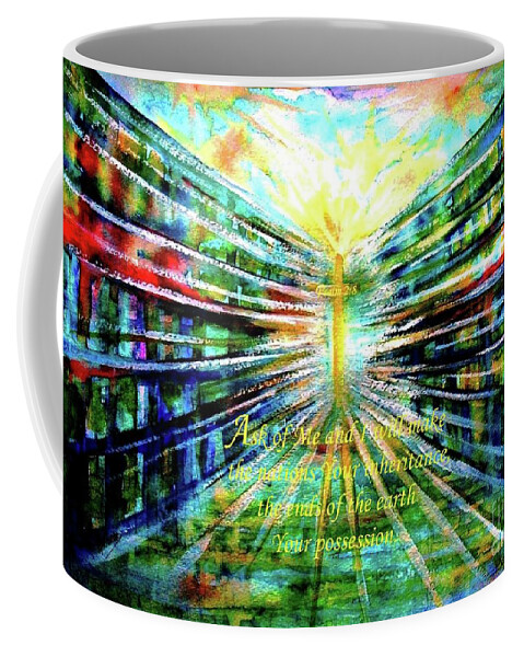 City Street Coffee Mug featuring the painting God's Heart for the Nations - Verse by Hazel Holland