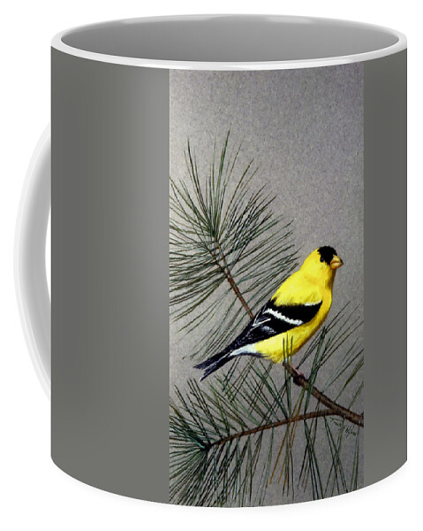 Gold Finch Coffee Mug featuring the painting Gold Finch by Frank Wilson