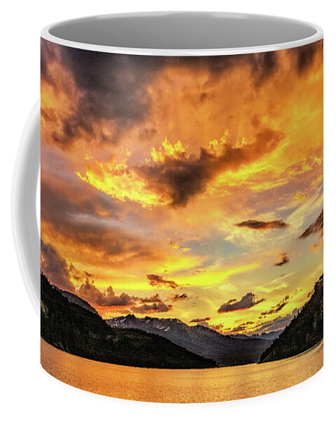 Sunset Coffee Mug featuring the photograph Golden Glow at Summit Cove Pano by Stephen Johnson