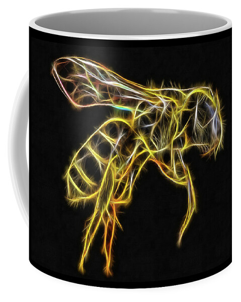 Bee Coffee Mug featuring the digital art Golden honey bee fractalized by Matthias Hauser