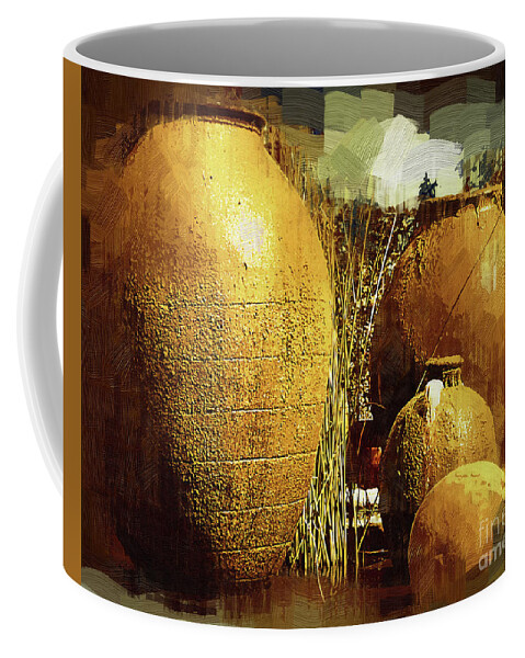 Garden Coffee Mug featuring the digital art Golden Large Fountain Urns by Kirt Tisdale