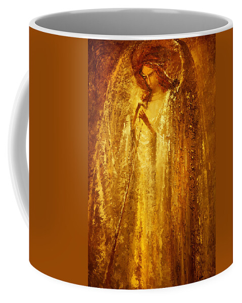 Angel Coffee Mug featuring the painting Golden Light of Angel by Valentina Kondrashova