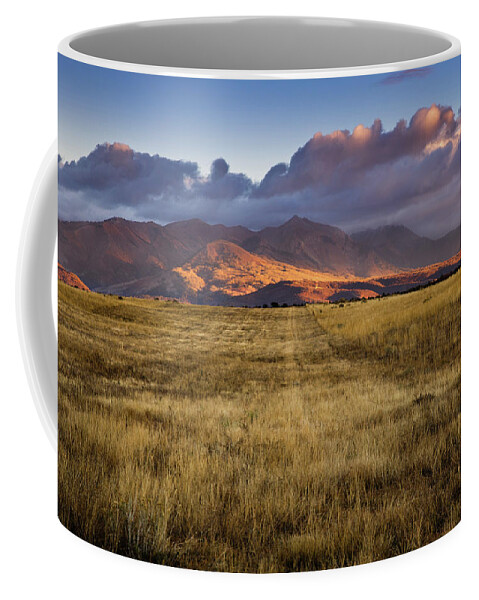 La Plata Mountains Coffee Mug featuring the photograph Golden line to the silver mountains by Jen Manganello