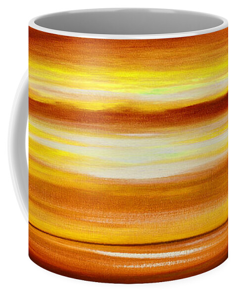 Art Coffee Mug featuring the painting Golden Panoramic Abstract Sunset by Gina De Gorna