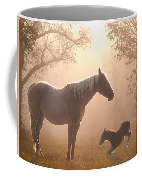 Horses Coffee Mug featuring the digital art Golden Reverence by Bill Stephens